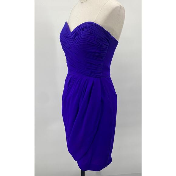 Vintage Cache Silk Mini Dress Strapless Sweetheart Neck Pleated Purple NEW 0 - Picture 3 of 7